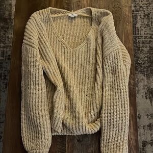 True Craft Cream V-Neck Sweater with Ribbed Knit